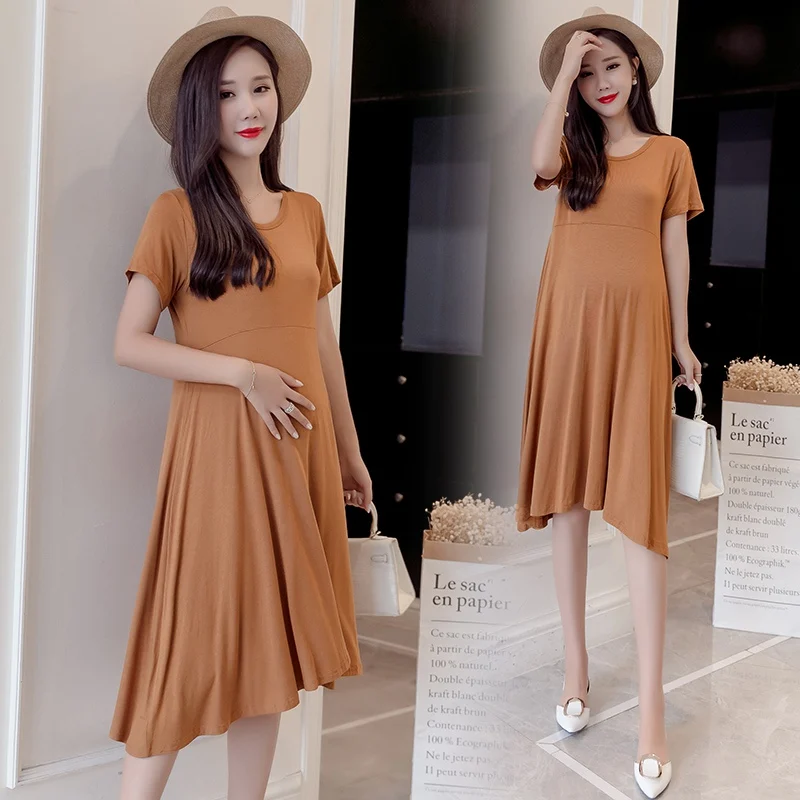 

Maternity wear new modal jacket casual pregnant women loose summer short-sleeved dress Korean fashion pregnancy skirt