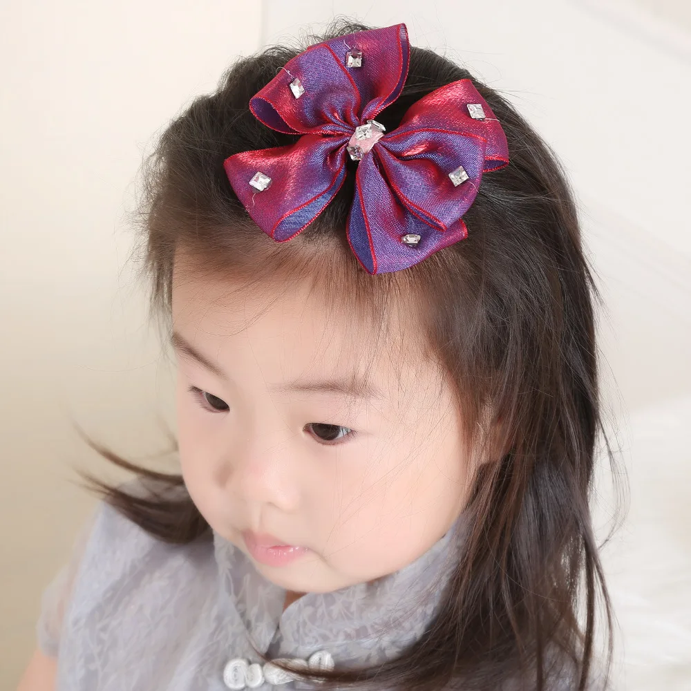 Дизайн красочные Grosgrain детские заколки для волос для девочек Стразы головные уборы большой бант заколки для волос аксессуары для волос