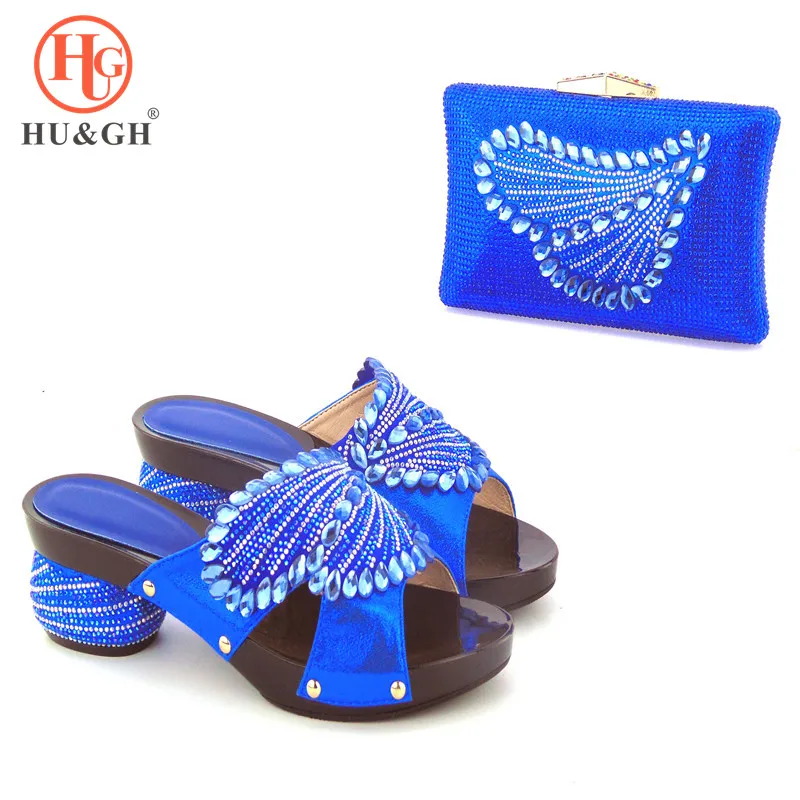 

Latest Blue Color Italian Shoes with Matching Bags Sets Italy Nigerian Wedding Shoes and Bag Set African Party Shoes and Bag Set