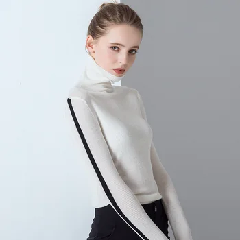 

white wool sweaters women turtleneck fem me jumper Korean style pullover 2019 autumn winter clothes knitted top plus size stripe