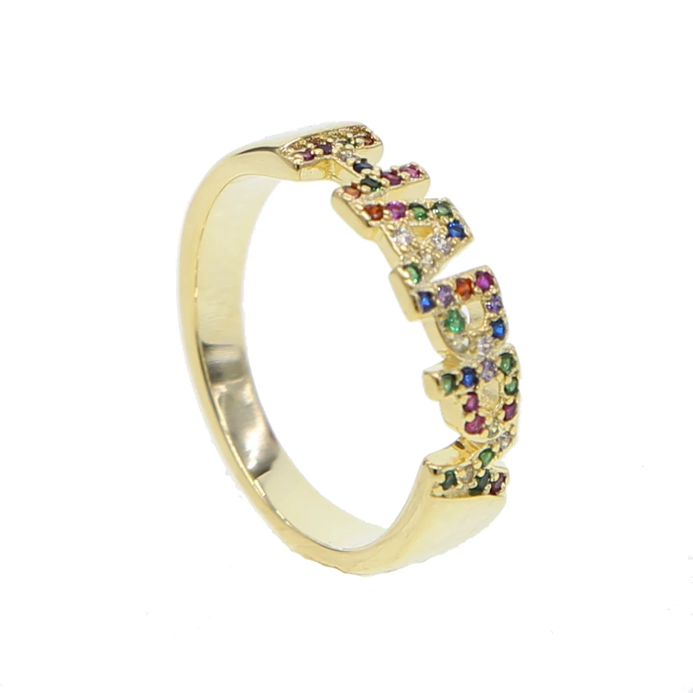 

Fashion clear and multi cz Letters gold Color Ring For Women Rhinestone HAPPY Rings Female Engagement Jewelry Party Gift
