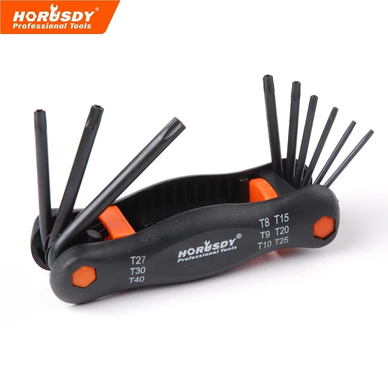 

HORUSDY 9 in 1 Portable Folding Torx Star Key Bit Screwdriver Wrench Set Tool Kit T8,T9,T10,T15,T20,T25,T27,T30,T40