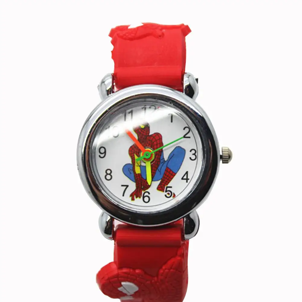 Детские часы с 3D рисунком Человека-паука на резиновом ремешке, модные детские кварцевые наручные часы для мальчиков, студентов, спортивные часы с рисунком - Цвет: Red