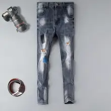 2019 Hole jeans men ripped distressed slim fit pencil pants cotton gray jeans denim trousers fashion casual homme plus size 38 2019 Hole jeans men ripped distressed slim fit pencil pants cotton gray jeans denim trousers fashion casual homme plus size 38