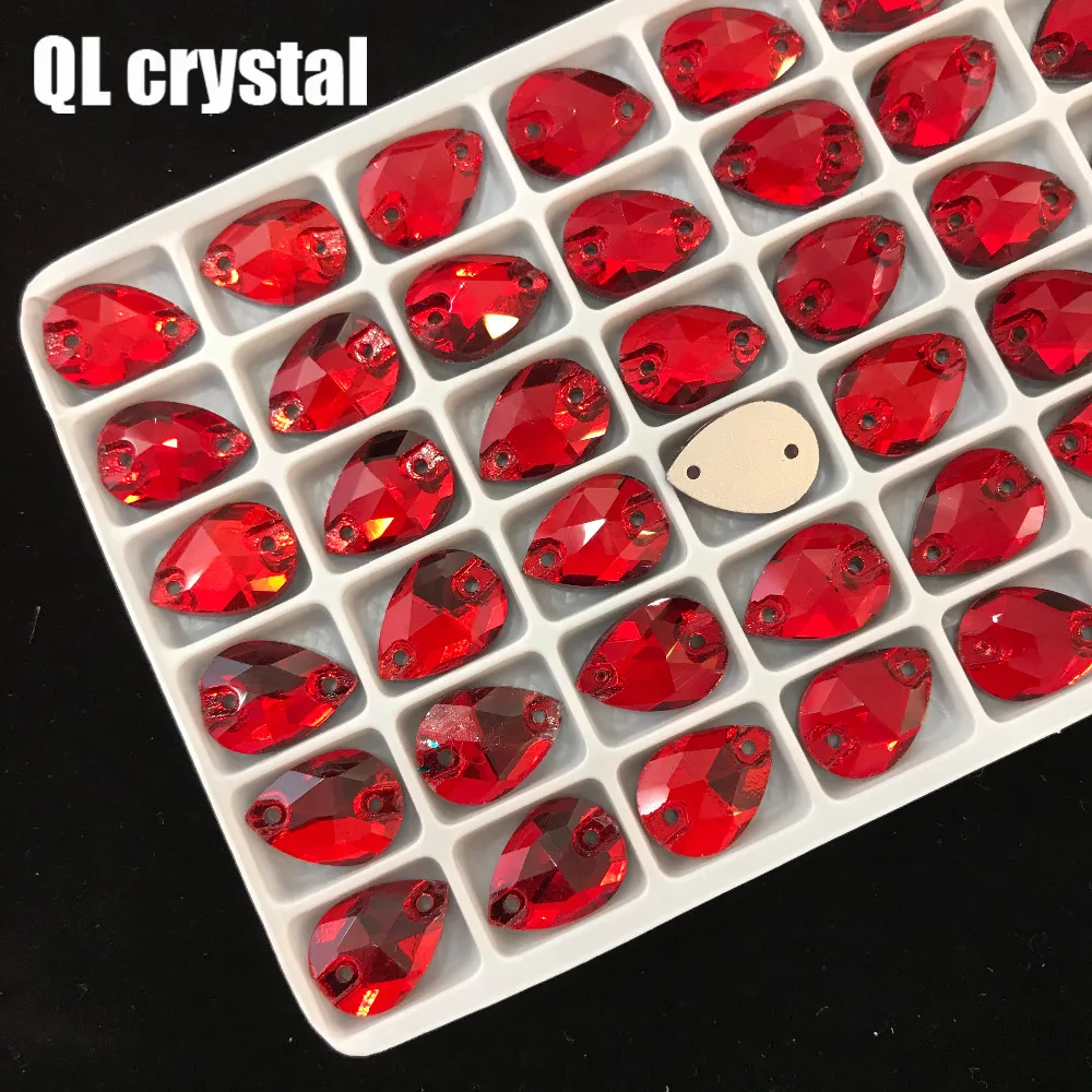 QL Кристалл Популярные красные капли пришить на кристаллы для ремесла вышивка стразами 2 отверстия DIY одежды платье изготовление