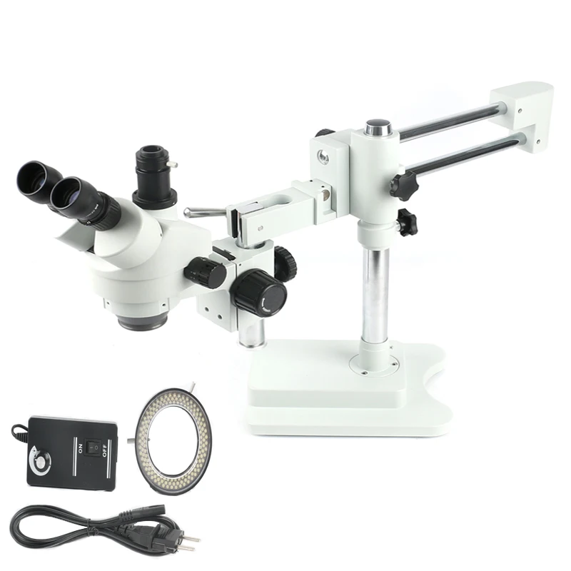 PCB Industrial Lab Microscope 7X 45X Simul focal Trinocular Stereo Zoom Microscope with Double