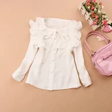 Весна-осень Детская рубашка с длинными рукавами Школьная Блуза для девочек Топы корректирующие Детские рубашки для подростков Обувь для девочек белая шифоновая одежда jw0267a