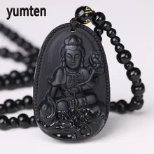 Yumten Obsidian Necklace Pendant Natural Stone Buddha Guardian Bead Chain Lucky Gift Collier Femme Cats Boho Crystal Dendy Fairy
