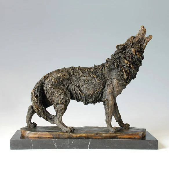 ATLIE BRONZES Western Styles antiques Howling wild Wolf Bronze Statue