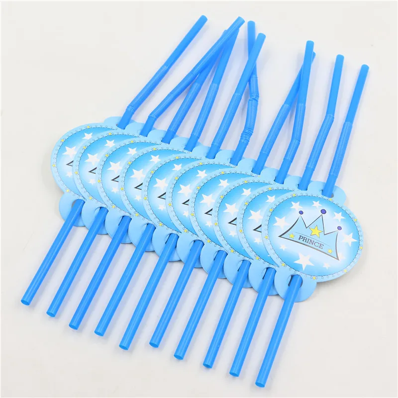 Трубочки Дети сувениры мультфильм тема Baby Shower голубой Crown Happy День рождения