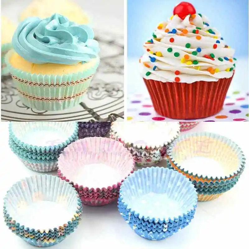 

100pcs/1Set Sweet Design Christmas Party Wedding Cupcake Tools Mini Pack Paper Baking Mold Color Randomly