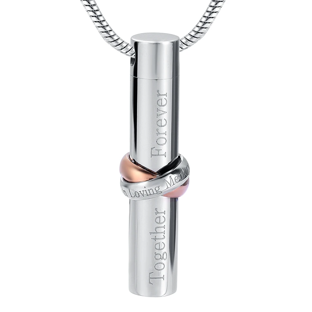 

IJD9944 Engraving "In Loving Memory & Together Forever" Cylinder Cremation Urn Stainless Steel Necklace Ashes Jewelry Memorial