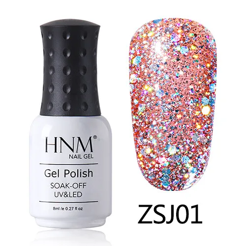 HNM 8 мл светодиодный лак для ногтей с алмазным блеском Гибридный лак Полупостоянный Маникюр Блестящий лак для ногтей - Color: ZHJ01