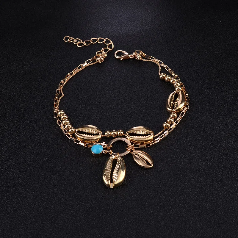 Bohemian shells starfish design pendant anklet women colorful bracelet Bracelet on The Leg Gold Silver Ankle Chain Foot Jewelry