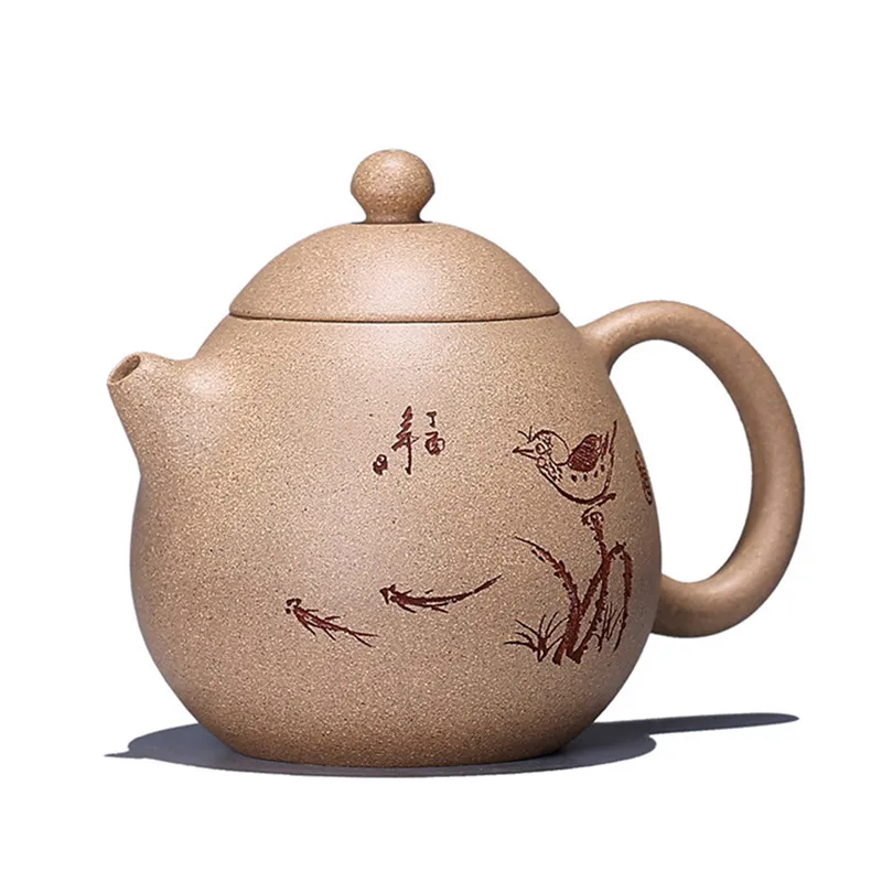 

220CC Yixing purple sand teapot raw ore handmade authentic carved kettle drinkware