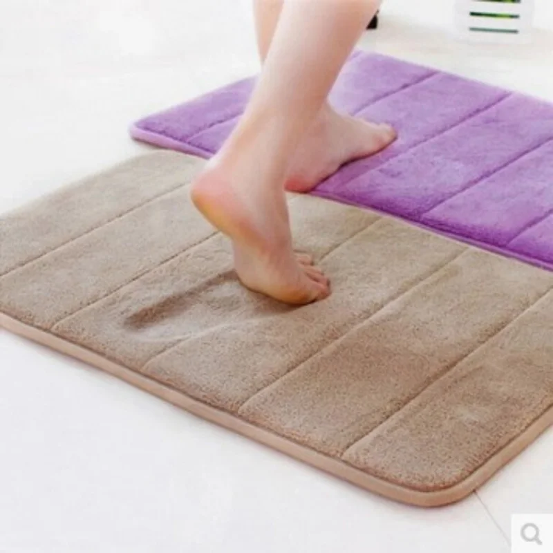 

Memory Foam Velvet Fabric Memory Foam Bath Mats Bathroom Horizontal Stripes Rug Non-slip Bath Mats A0