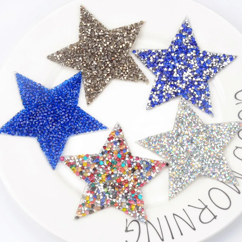 

10pcs/bag Sparkling Multicol crystal rhinestone Five-pointed star design patches sequined shoes/hats/bags applique iron on motif