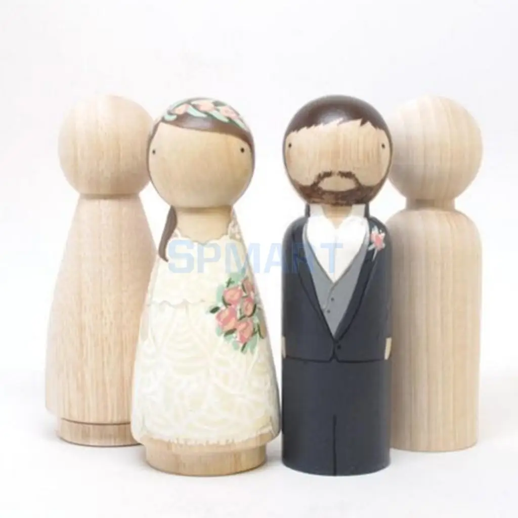 Wooden Peg People Family Bride Groom Nesting Dolls Birthday Cake Party Famiy Activity DIY Craft Toys Children Friends Gift