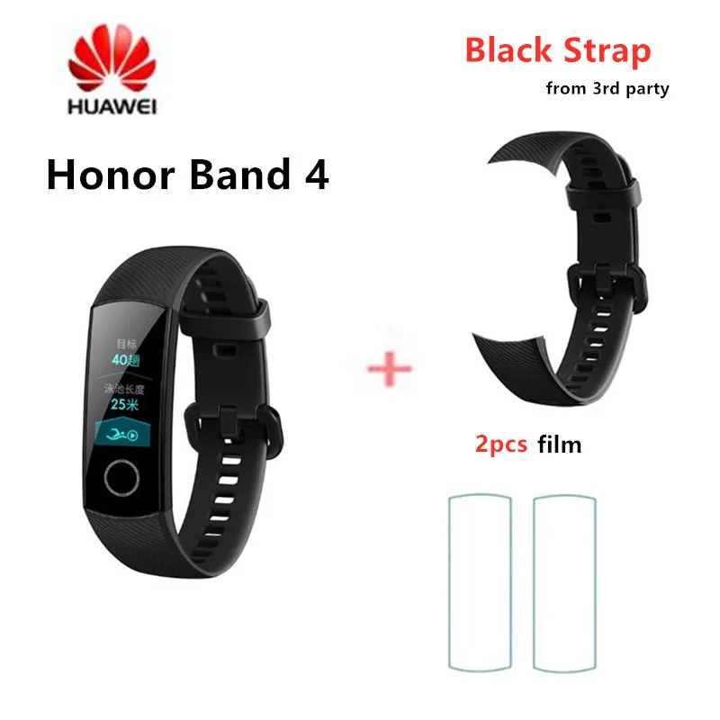 add black strap Оригинальные Смарт-часы huawei Honor Band 4, браслет Touchscree Amoled, цветной, 0,95 дюймов, Водонепроницаемый Фитнес-браслет, монитор сердечного ритма - Цвет: add black strap