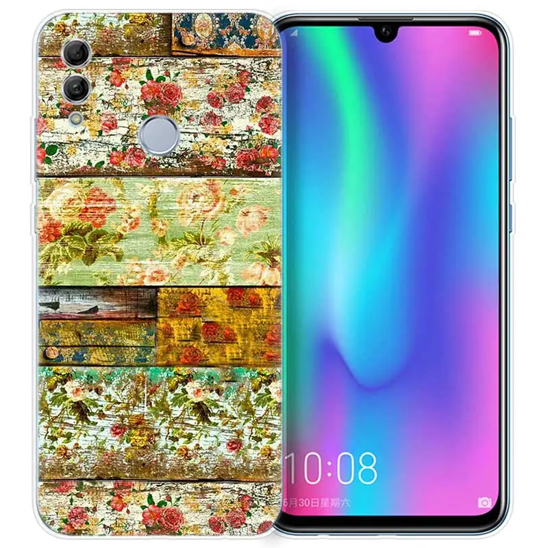 floor wooden timber Wood and flower Silicone Case Cover for Huawei Honor 10 Lite 8C 8X 7C Y6 Y7 Y9 Prime 2018 2019 7A Pro 7C Enj