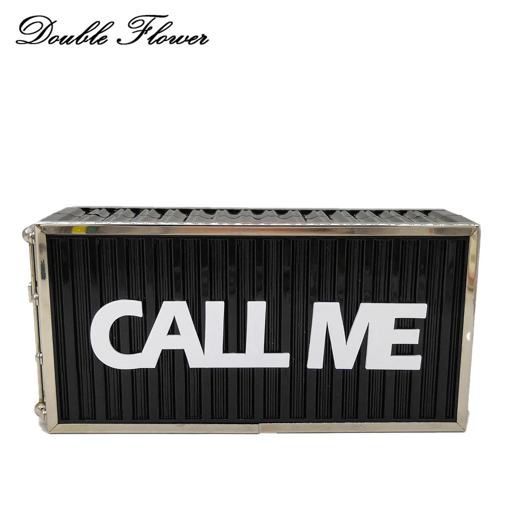 

Double Flower "CALL ME" Letters Women Fashion Chain Shoulder Bags Crossbody Bag Hard Case Acrylic Box Clutch Evening Handbags