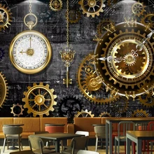 Промышленный стиль золотые часы ретро3d обои papel де parede, гостиная диван тв стена спальня ресторан K ТВ Бар Фреска