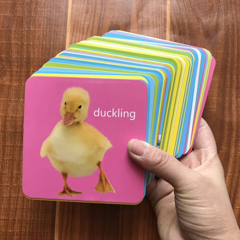 

44pcs/set Baby Animal World Learning English Baby Cards Dog Cat Chicken Duck Montessori Materials Flash Cards For Children