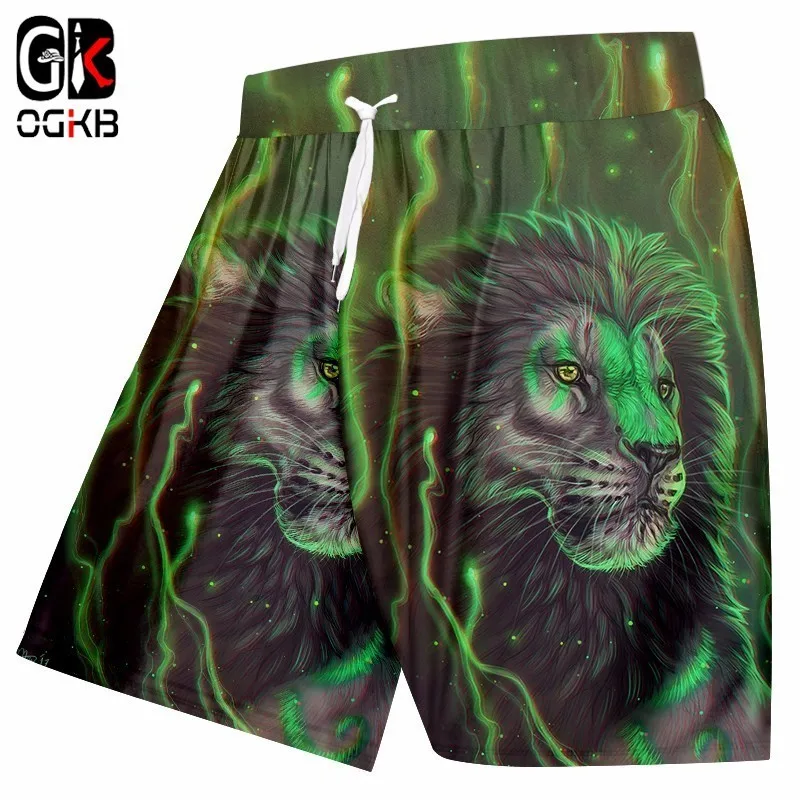 OGKB New Arrival Summer Trousers Men/womens Cool Print Lion King 3D Beach Board Shorts Man Elastic Waist Knee Length Shorts 5xl