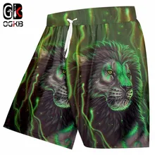 OGKB New Arrival Summer Trousers Men/womens Cool Print Lion King 3D Beach Board Shorts Man Elastic Waist Knee Length Shorts 5xl