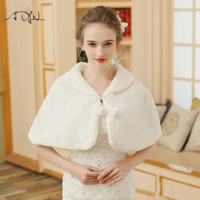 Price ADLN Cheap Women Wedding Faux Fur Bolero Warm Winter Cloak Bridal Wraps Coat Shawl for Evening