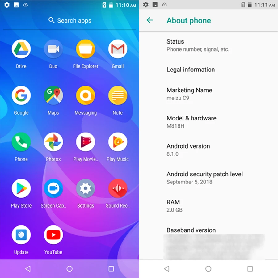 Meizu C9, 2 ГБ, 16 ГБ, глобальная версия, мобильный телефон, четырехъядерный, 5,45 дюймов, 1440X720 P, фронтальная, 8 Мп, задняя камера 13 МП, аккумулятор 3000 мАч
