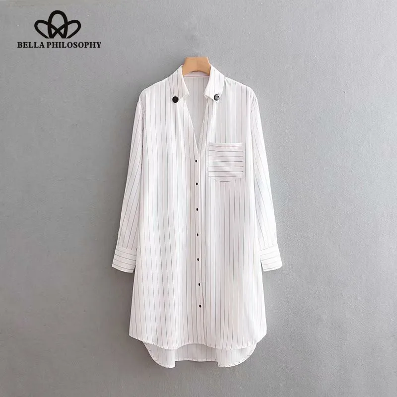 Wonder 2018 new vintage v neck long sleeve striped loose straight dress female autumn chic vestidos casual shirtwaister dress