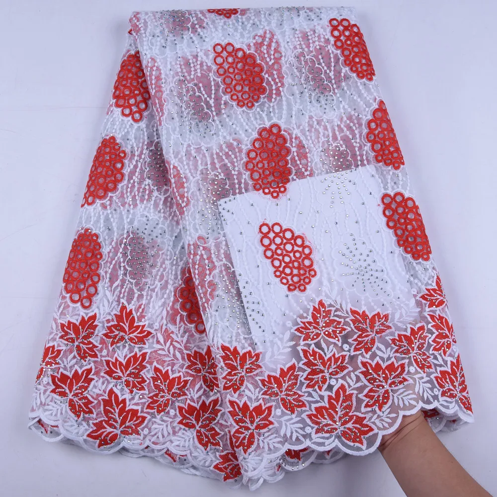

Red And White Milk Silk Lace African Lace Fabric Embroider French Lace Fabric High Quality Nigerian Lace Fabric In WeddingA1644