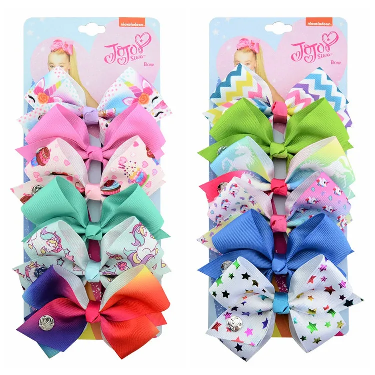 

1 set 7pcs 5" JoJo Clip Solid Print Unicorn Rainbow Scale Bows With Clips For Girls Kids Hair Accessories Hairpins Barrette