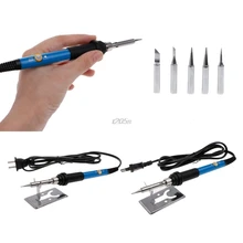 7 шт./компл. 220 В 60 Вт Регулируемая Температура паяльник для подключения к Сварка Тепловая пушка карандаш Комплект Штепсельная Вилка европейского стандарта Электрические паяльники T12