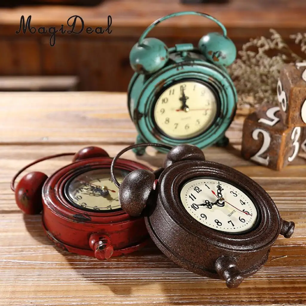 Mute Silent Retro Decorative Round Metal Dial Wall Clock Home Decoration Desk Clock