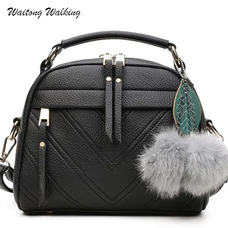 

Women Bag Luxury Brand Shell Handbags Leather Messenger Ladies Bags Bolsas Femininas With Leaf Pompon Pendant b072