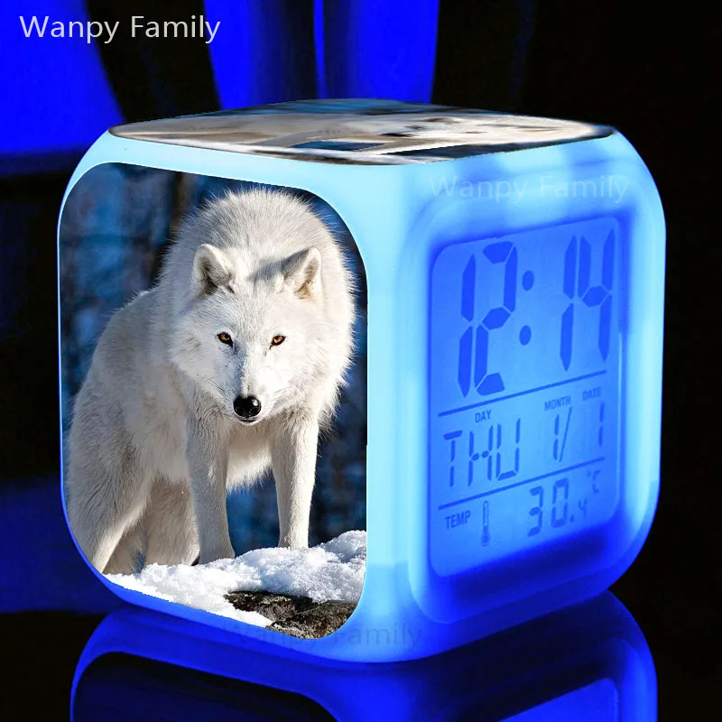 

[Wanpy Family] Arctic Wolf Alarm Clock For Children's room bedroom Bedside Desktop Color Changing Digital Alarm Clock