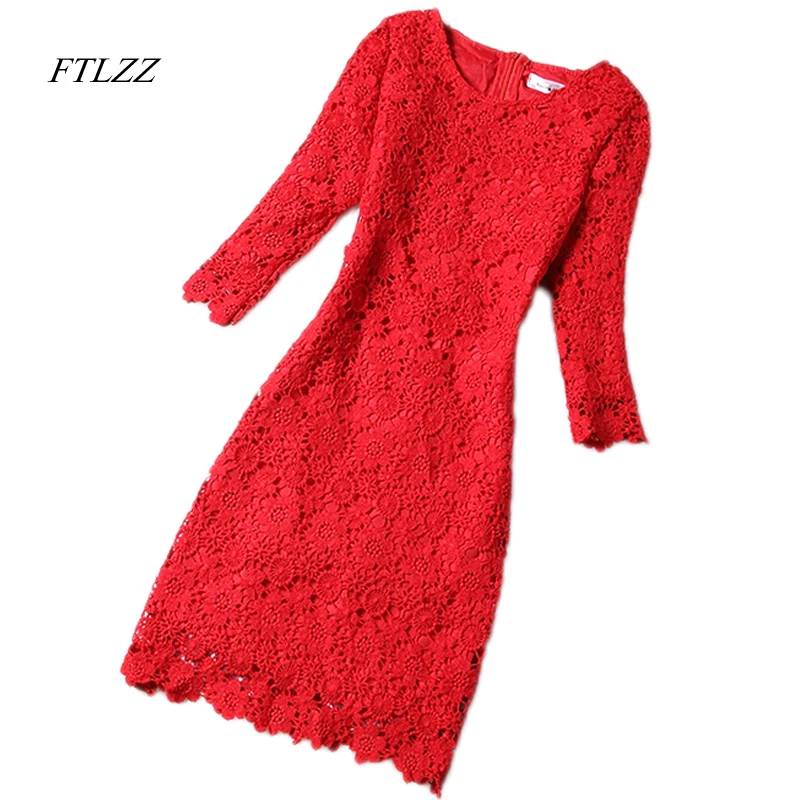 Ftlzz 2017 primavera mulheres lace dress o pescoço elegante sexy slim dress projeto short vintage dress