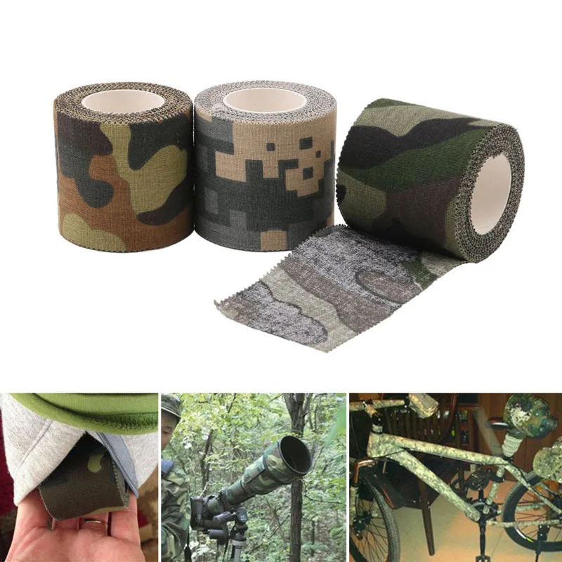

1PC 5M Self-adhesive Non-woven Camouflage Cohesive Hunting Camping Camo Stealth Tape