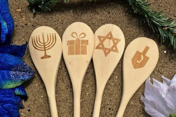 Персонализированные Гравированные Hanukkah Chanukah деревянные кухонные ложки свадебный душ свадебные подарки для гостей на крещение подарки