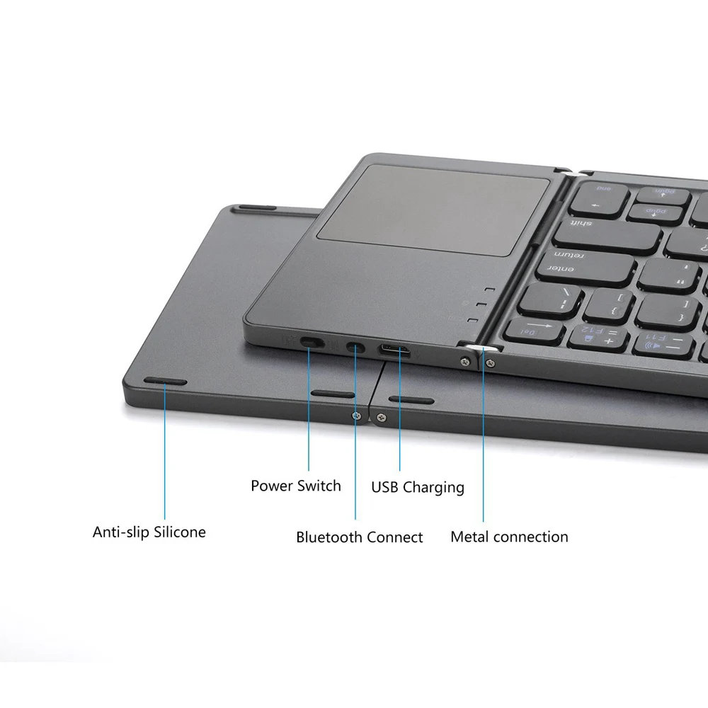 Teclado dobrável universal, teclado com touchpad bluetooth