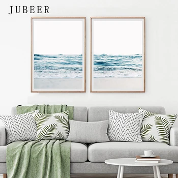 

Nordic Style Poster Beach Gorizont Wave Canvas Prints Beach Minimal Wall Art Blue Sea Posters and Prints Decoration Picture