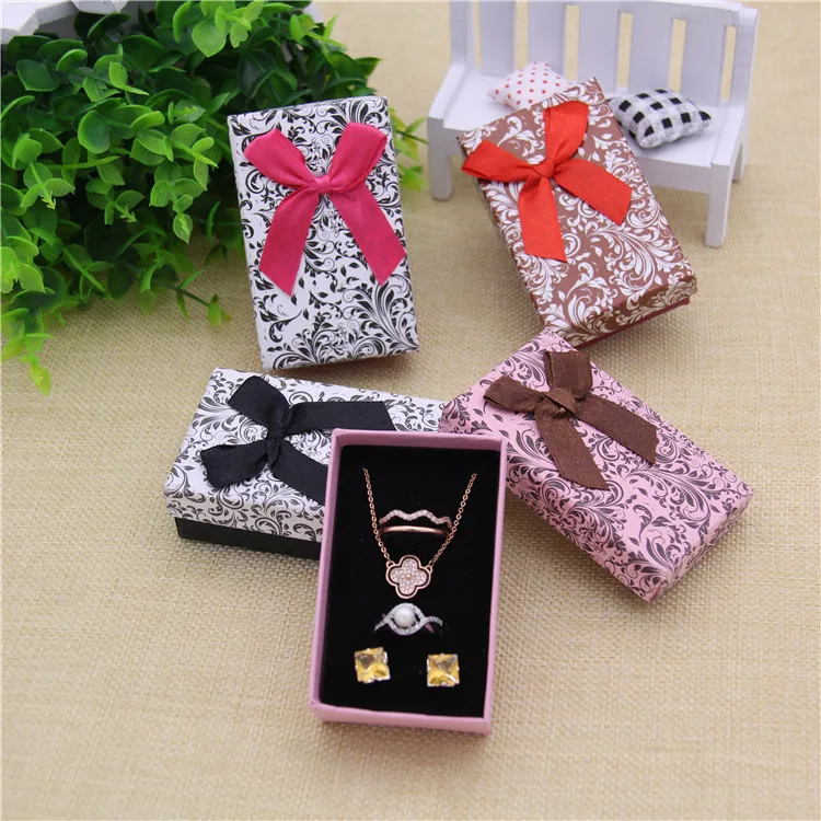 

16pcs 5x8cm Flower Floral Paper Jewelry Display Pendant Necklace Earrings Ring Box Christmas Gift Packaging With Black Spong