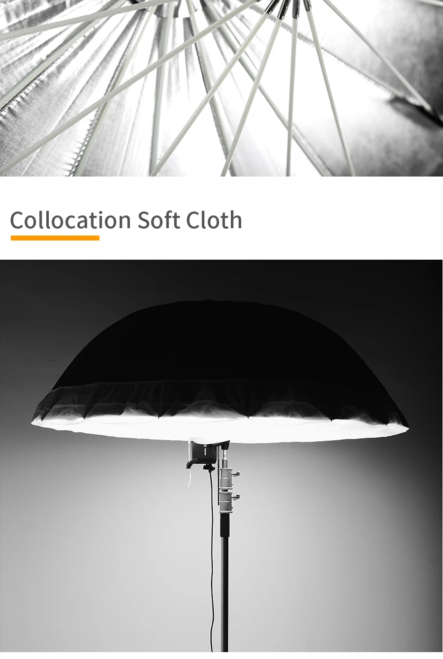 Godox 60 inch 150cm Silver Black Reflective Umbrella Studio Lighting Light Umbrella with Large Diffuser Cover