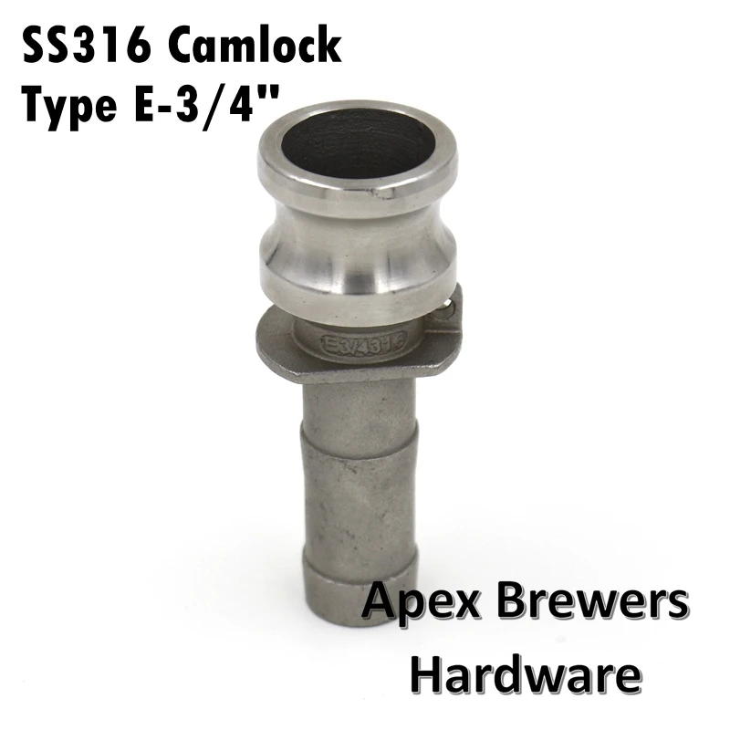 Camlock QD 3/4 Type E, Stainless Steel 316, Homebrew Fitting, 3/4" Hose