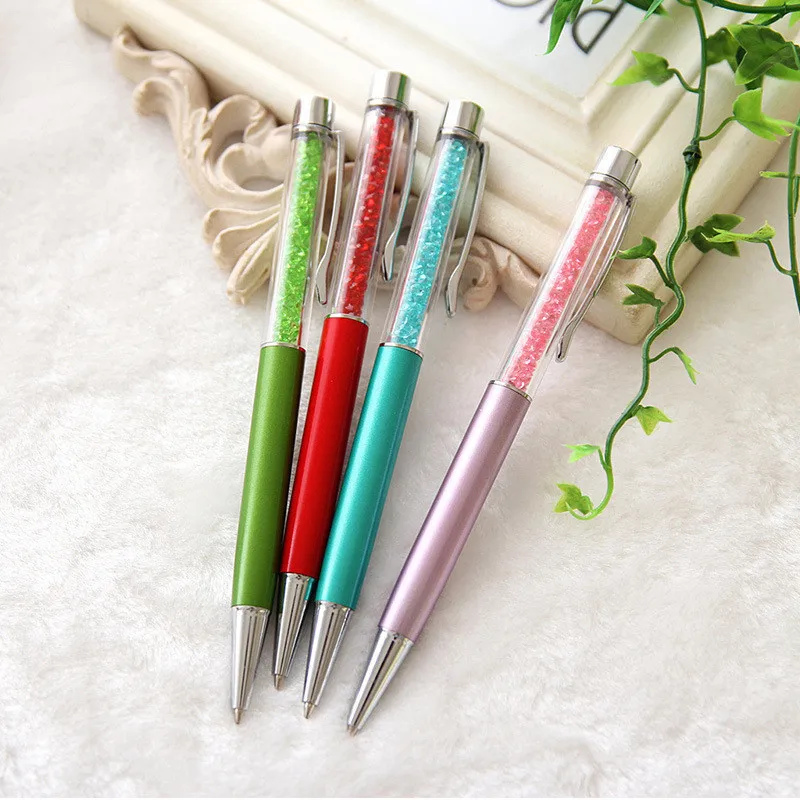 

14 Colors Crystal Ballpoint Pen Fashion Creative Stylus gold Touch Pen for Writing Stationery Office & School Black refill