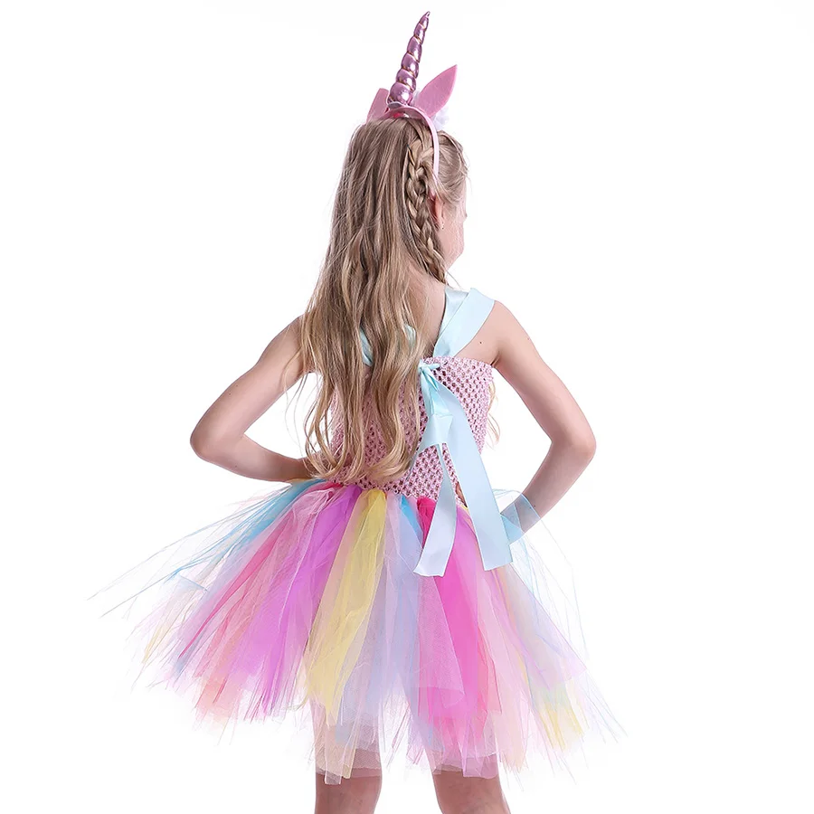 Girls Unicorn Halloween Tutu Dress with Head Hoop Kids Flowers fancy Dress (19)