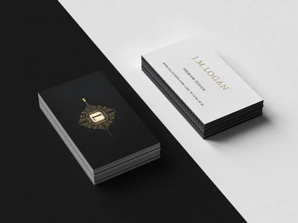 black and gold foil business cards