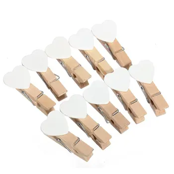 

HOT-50 pcs 3.5cm mini heart wooden clothespin for Photo Paper Wooden House Decoration Entertainment creative White